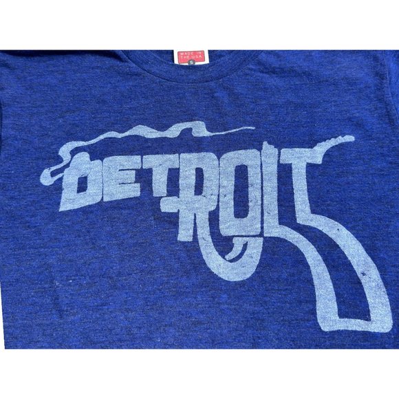Vintage Detroit Homage Revolver T-Shirt Blue Grey Made In Usa Top - Picture 2 of 4